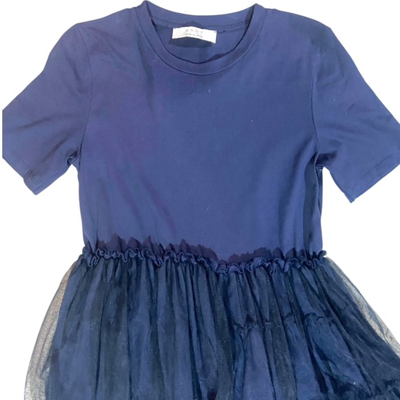 Koas Italy Asymmetrical Navy Tulle Dress Lace Trim Sz S - Picture 2 of 8